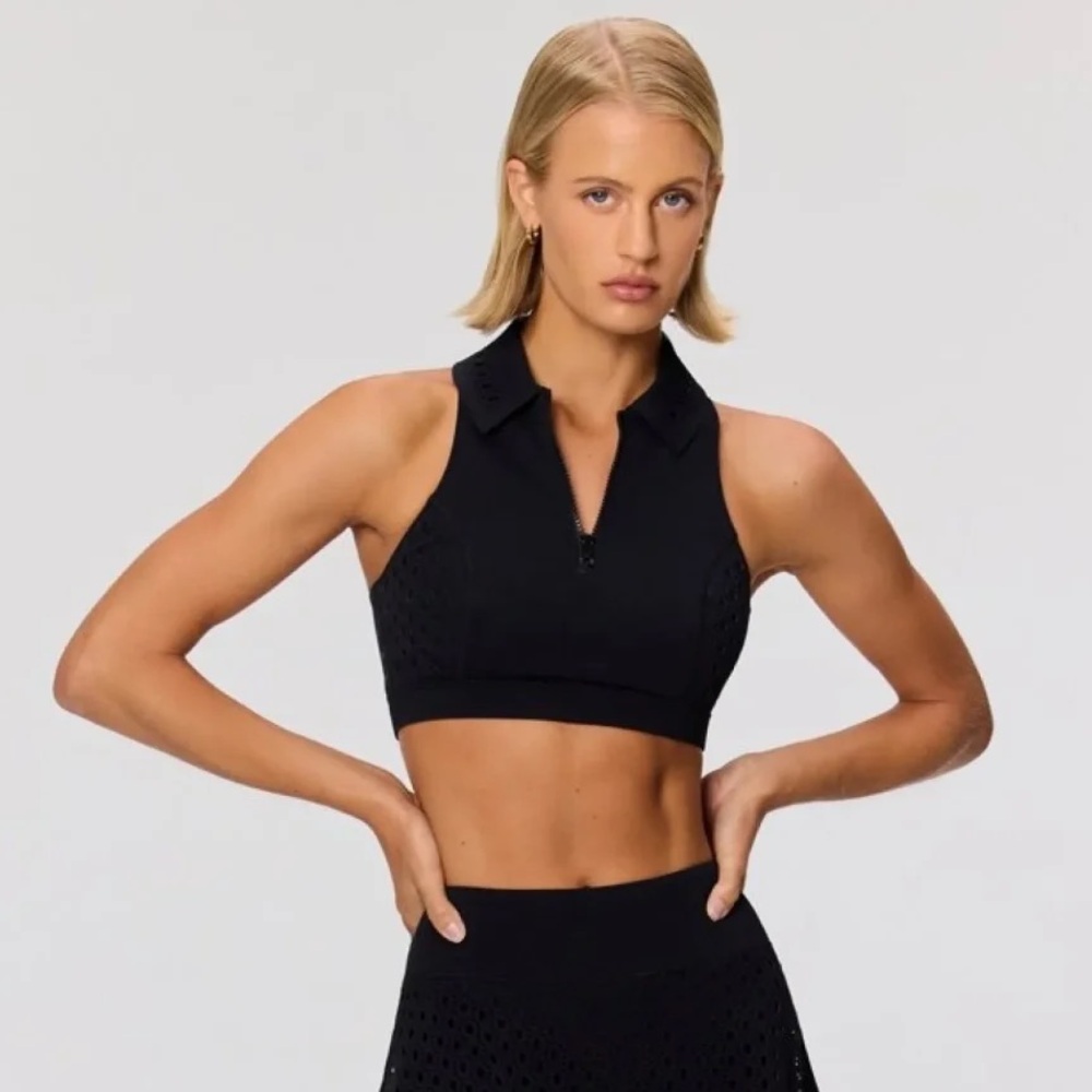 NWT GiGi C Briar Zip Front Bra Top in Black Sz XS S